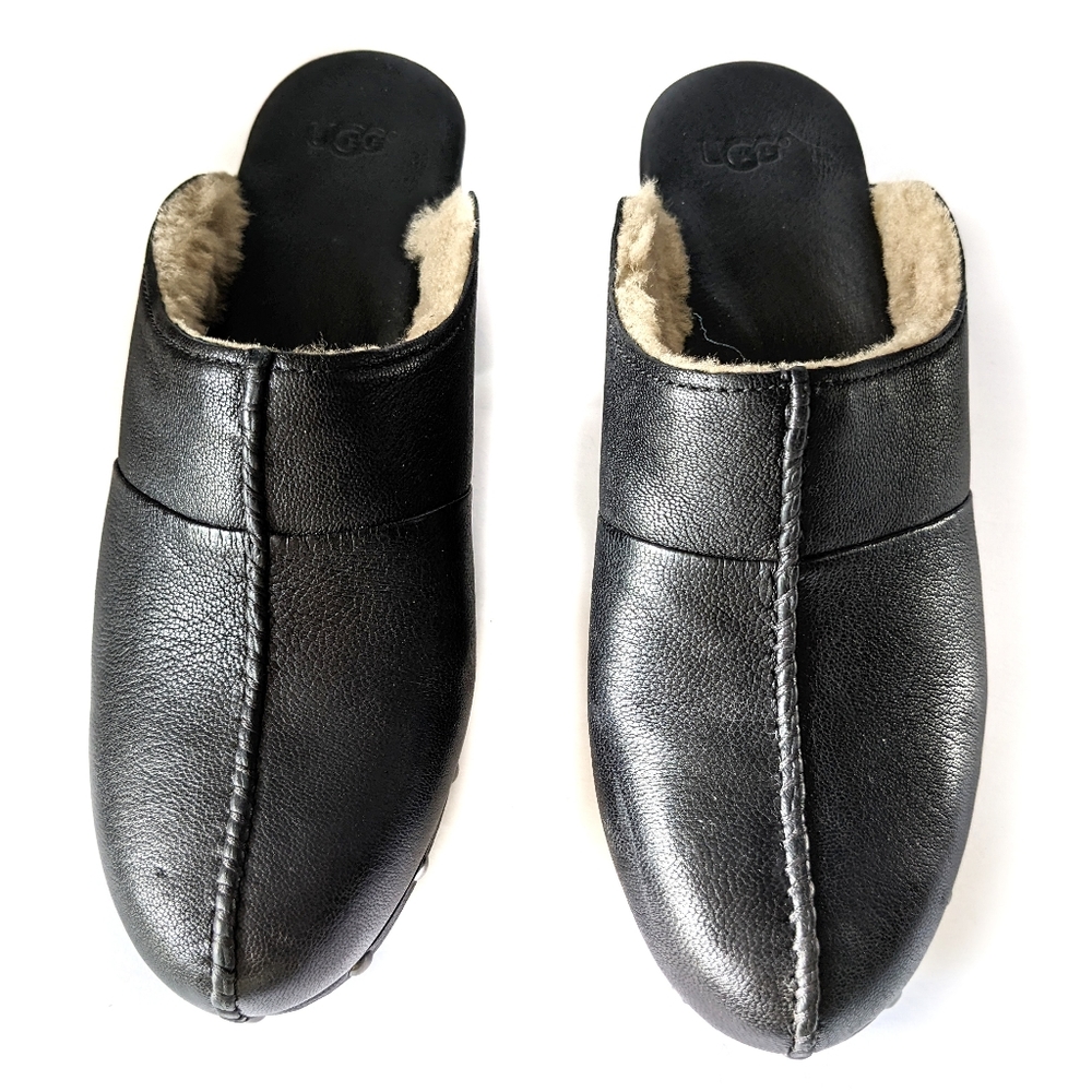 Women Kassi Black Leather Slip on Clog Black Sandals Ugg 8